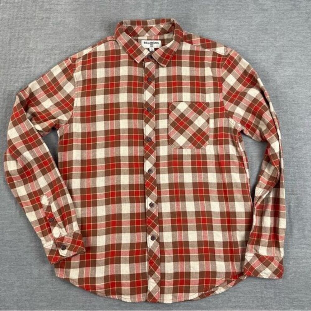 Billabong Fremont Flannel Orange Brown Tan Men’s Size Small